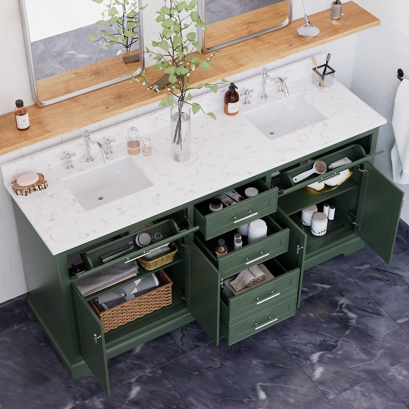 72-Inch Solid Wood Double Sink Bathroom Vanity – Modern Minimalist Design, Waterproof Finish, Soft-Close Drawers