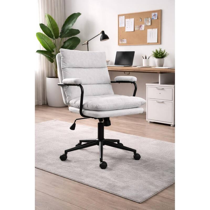Modern Office Mid Back Ribbed Cloth Seat Armchairs Adjustable Height