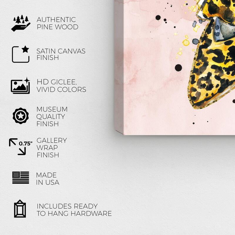 Wynwood Studio Canvas Animals Pooch and Heels Gold and Light Pink Bohemian & Eclectic Wall Art Canvas Print