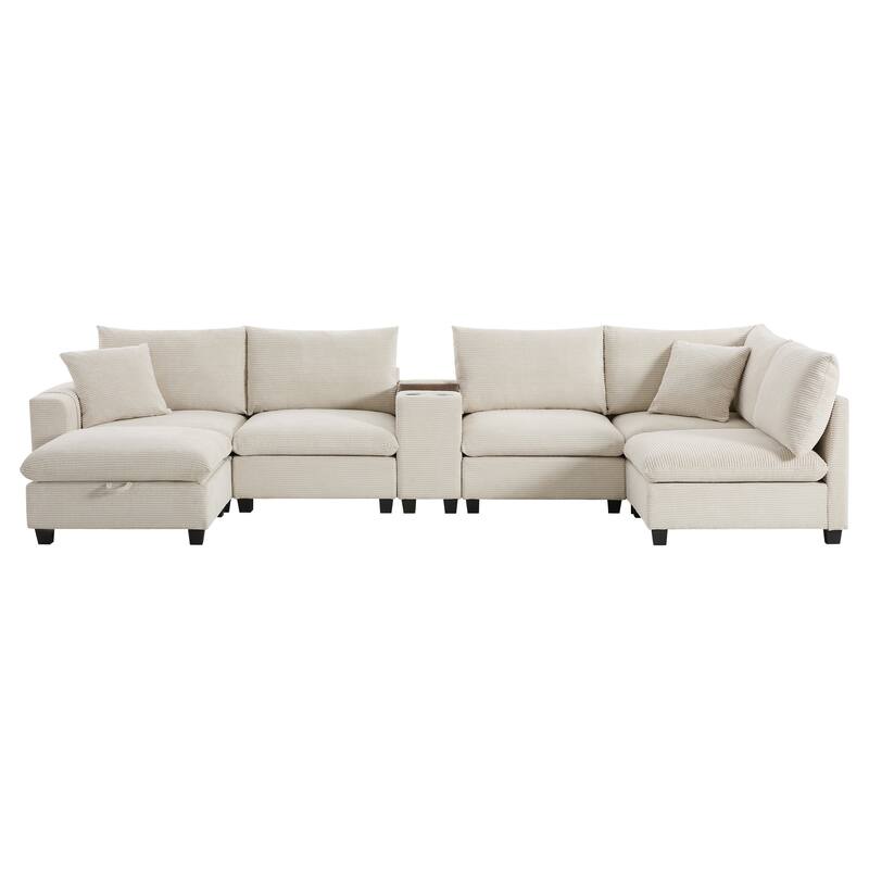 140" Corduroy U-Shaped Modular Sectional Sofa with Storage & USB