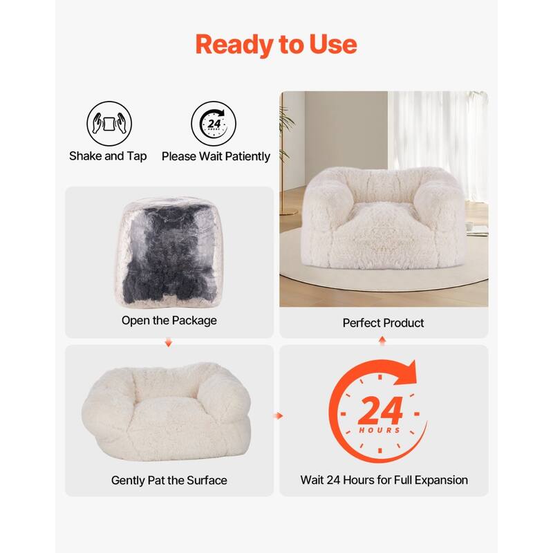Beige Fabric Memory Foam Bean Bag Chair with Armrests and Support - 48” L x 46.85” W x 28” H