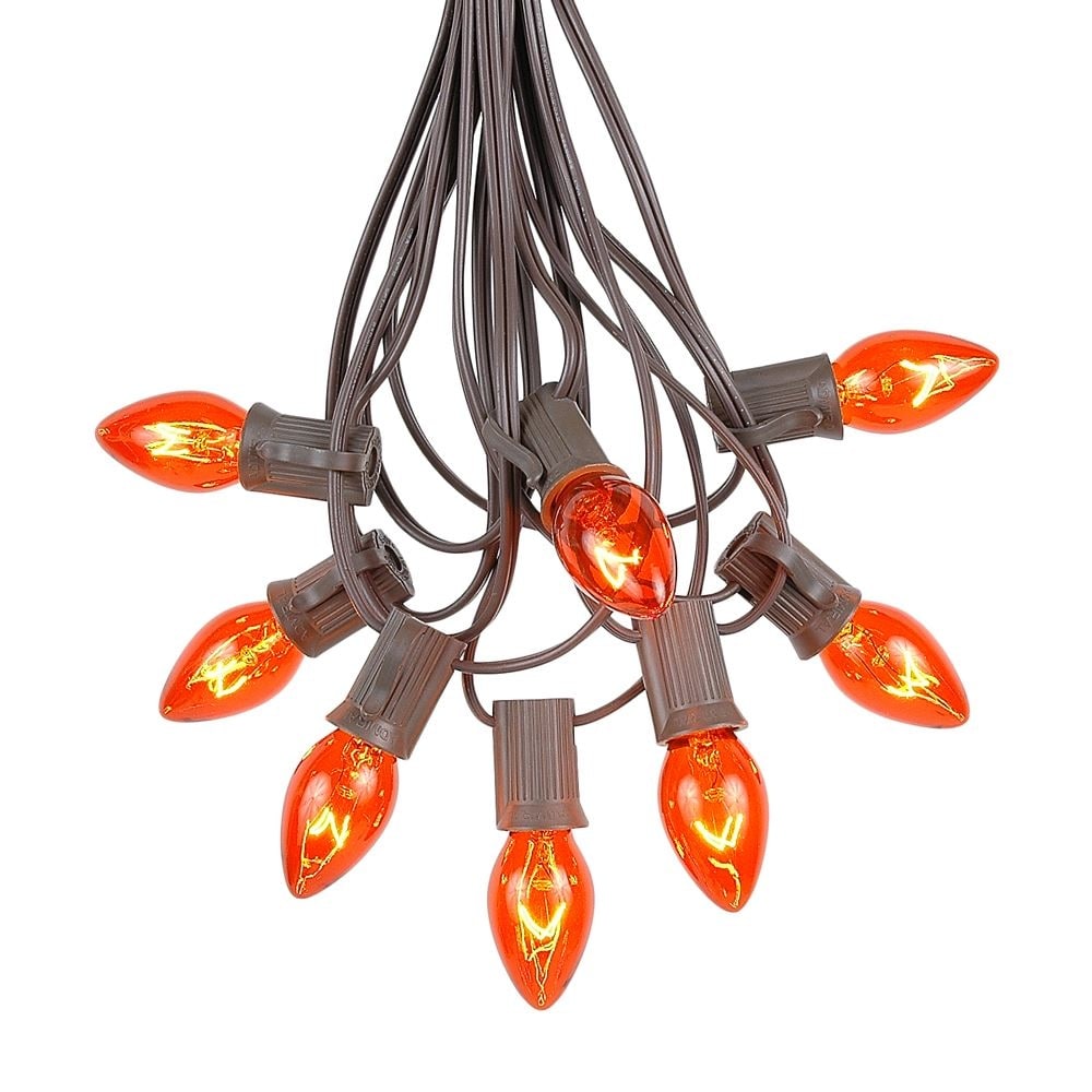 25 Foot C7 Christmas Light Set, Hanging Patio String Lights, Brown Wire