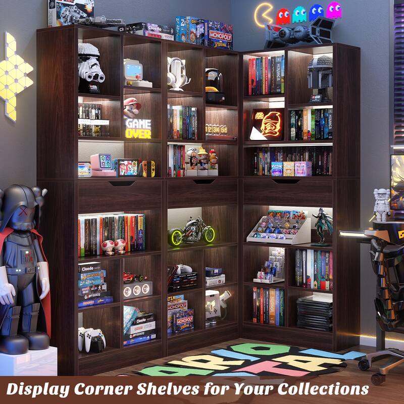 Freestanding 74" Tall Bookcase with Drawer,8-Tier Bookshelf Open Display Shelves for Living Room Home Office, Bedroom