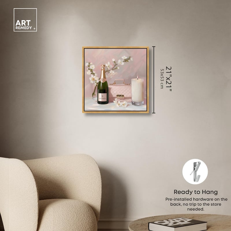 Pink Purse Champagne and Candle Canvas by Art Remedy
