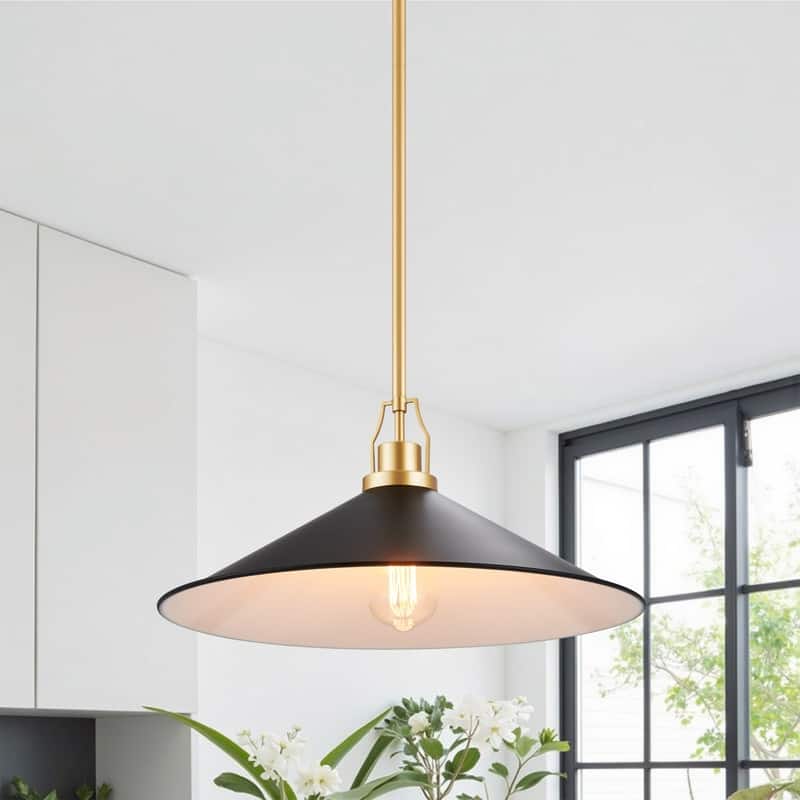 KAWOTI H52.5" Black & Gold Contemporary Pendant Light - W17" x H8" - W17" x H8" - Black&Gold