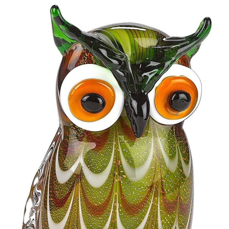 HomeRoots 9" Green and White Murano Glass Owl Figurine Tabletop Sculpture - 3.5' X '8.5' X '4.5