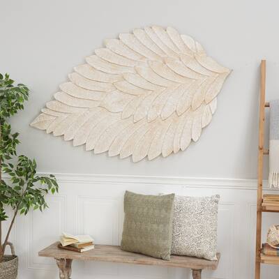 Cream Wood Contemporary Leaf Wall Decor