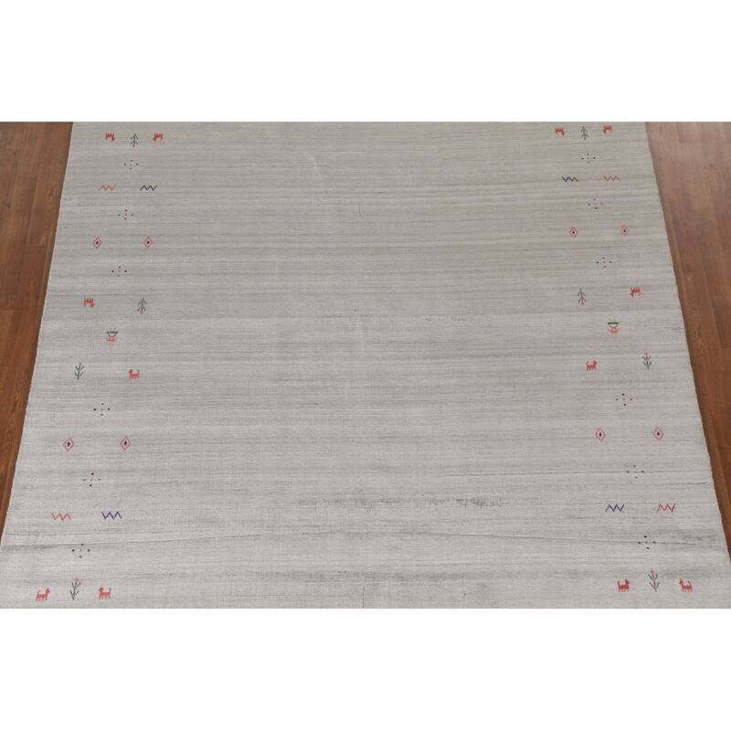 Tribal Beige Gabbeh Indian Area Rug Handmade Wool Carpet - 7'10"x 9'9"