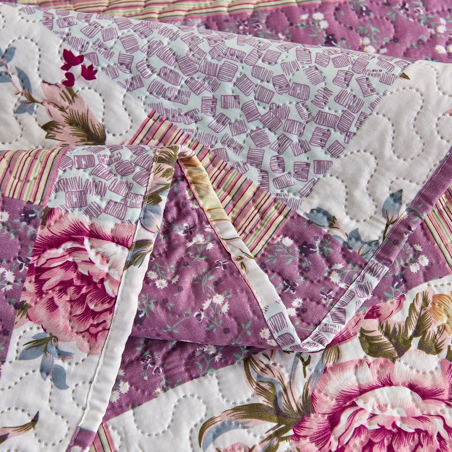 3 Piece Boho Bedspread Vintage Plaid Floral Patchwork Coverlet ...