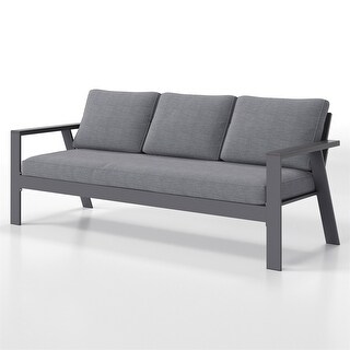 Aluminum Patio Outdoor 3 Seater Sofa with Wood Grain Finish - Bed Bath ...