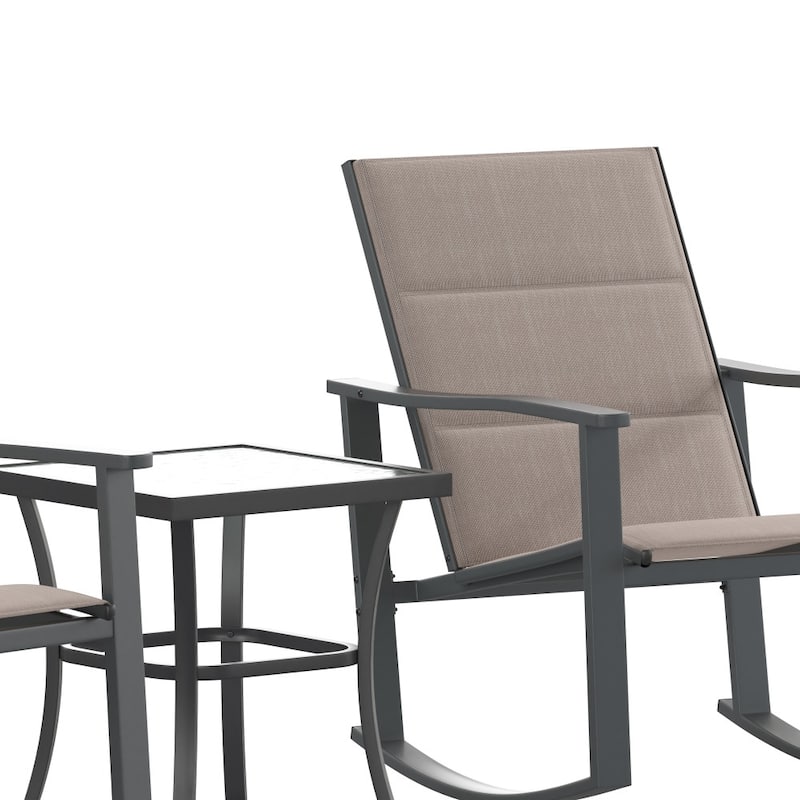 3 Piece All-Weather Rocking Chairs and Glass Top Table Bistro Set