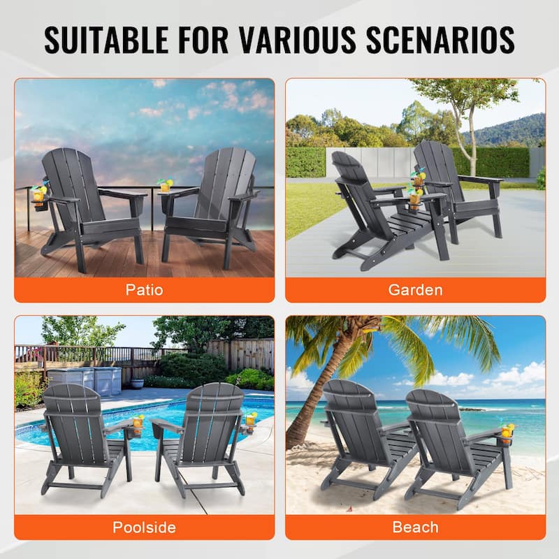 Set of 2 HDPE Folding Adirondack Chair with Wider Seat and Curved Backrest Ideal for Outdoor Use - 31.5 × 29.7 × 36.0 in