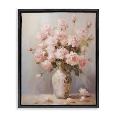 Stupell Vase of Soft Pink Roses Framed Floater Canvas Wall Art Design By Arlington Prints