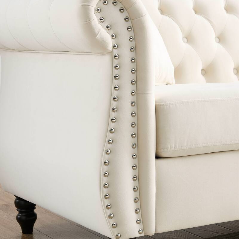 Classic 3-Seat Chesterfield Sofa with Solid Wood Frame & Plush Foam - Stylish Loveseat