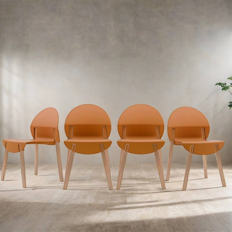 Modern Dining Chairs with Red Oak Wood Legs and PP Seat, 4-Pack
