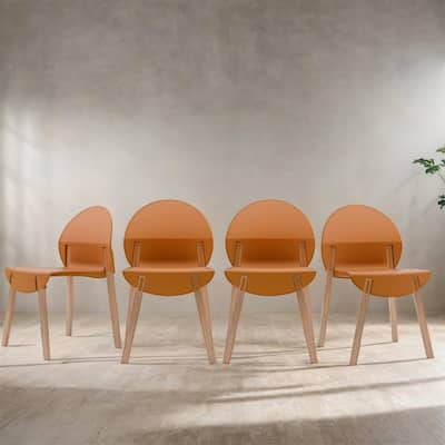 Modern Dining Chairs with Red Oak Wood Legs and PP Seat, 4-Pack