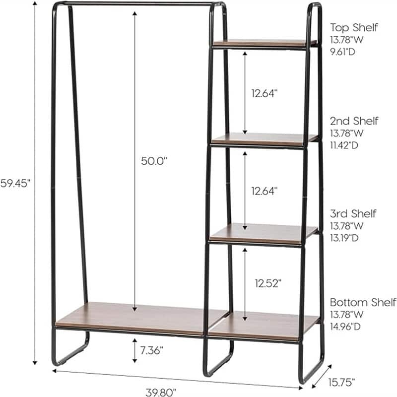 Metal Garment Rack with Wood Shelves - 15.75"D x 39.8"W x 59.45"H