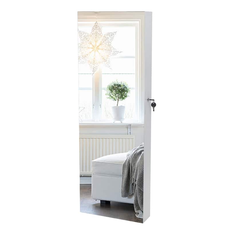 Full Mirror Wall Mounted White Jewelry Armoire Cabinet