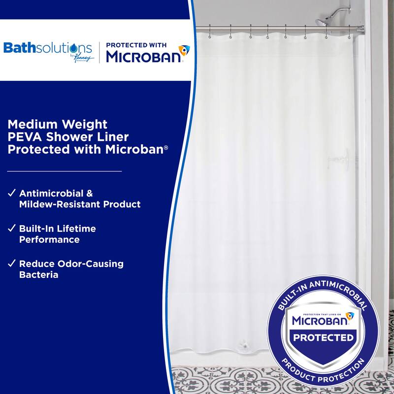 Kenney Microban Protected Medium Weight PEVA Shower Liner, 70" W x 72" H, 2-Pack