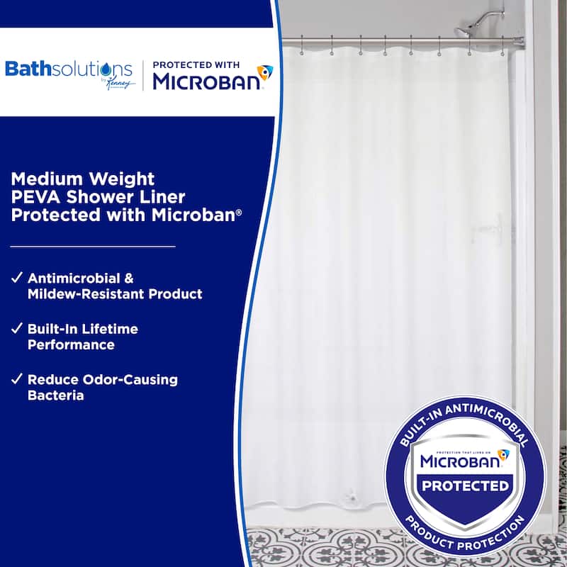 Kenney Microban Protected Medium Weight PEVA Shower Liner, 70" W x 72" H