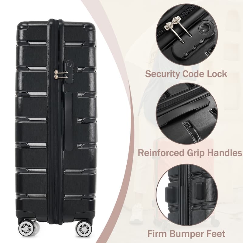 3-Piece, 20, 24, 28-Inch Modern Hard-Shell Luggage with Spinner Wheels and Telescopic Handle, for Boarding Travel