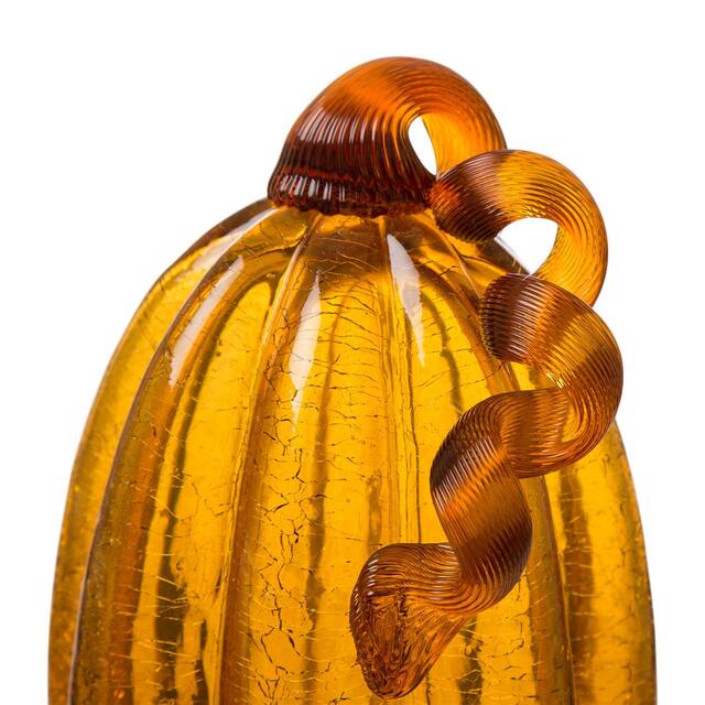 Glitzhome Amber Crackle Handblown Decorative Glass Pumpkins