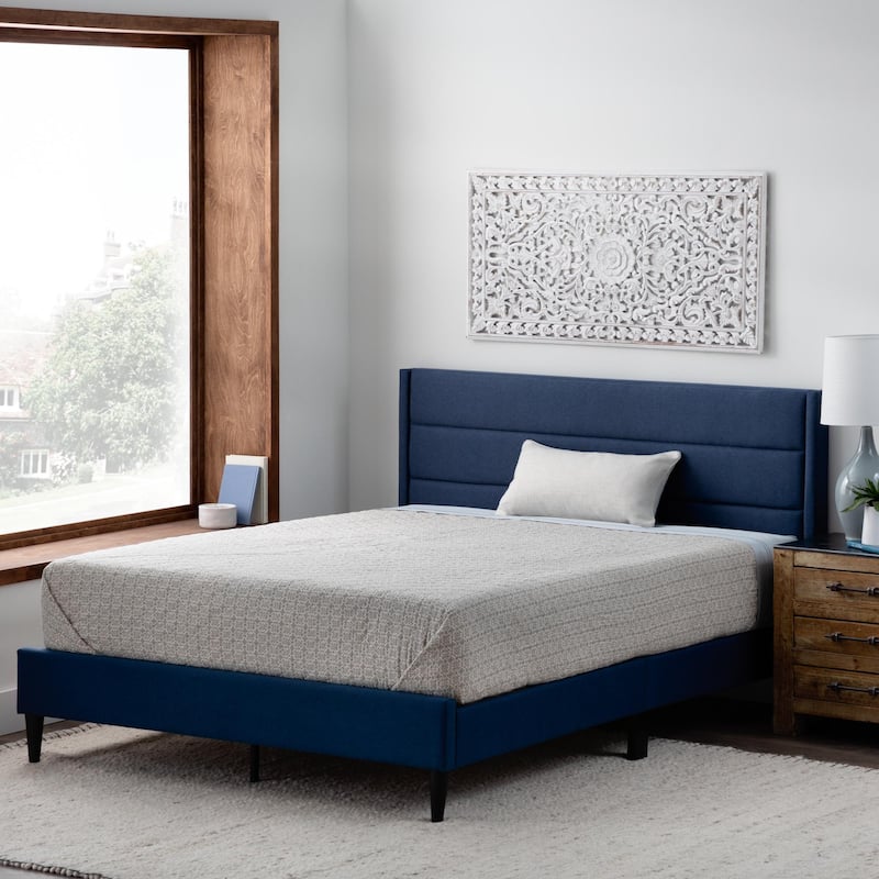 Brookside Amelia Upholstered Bed with Horizontal Channels - Navy - Twin XL