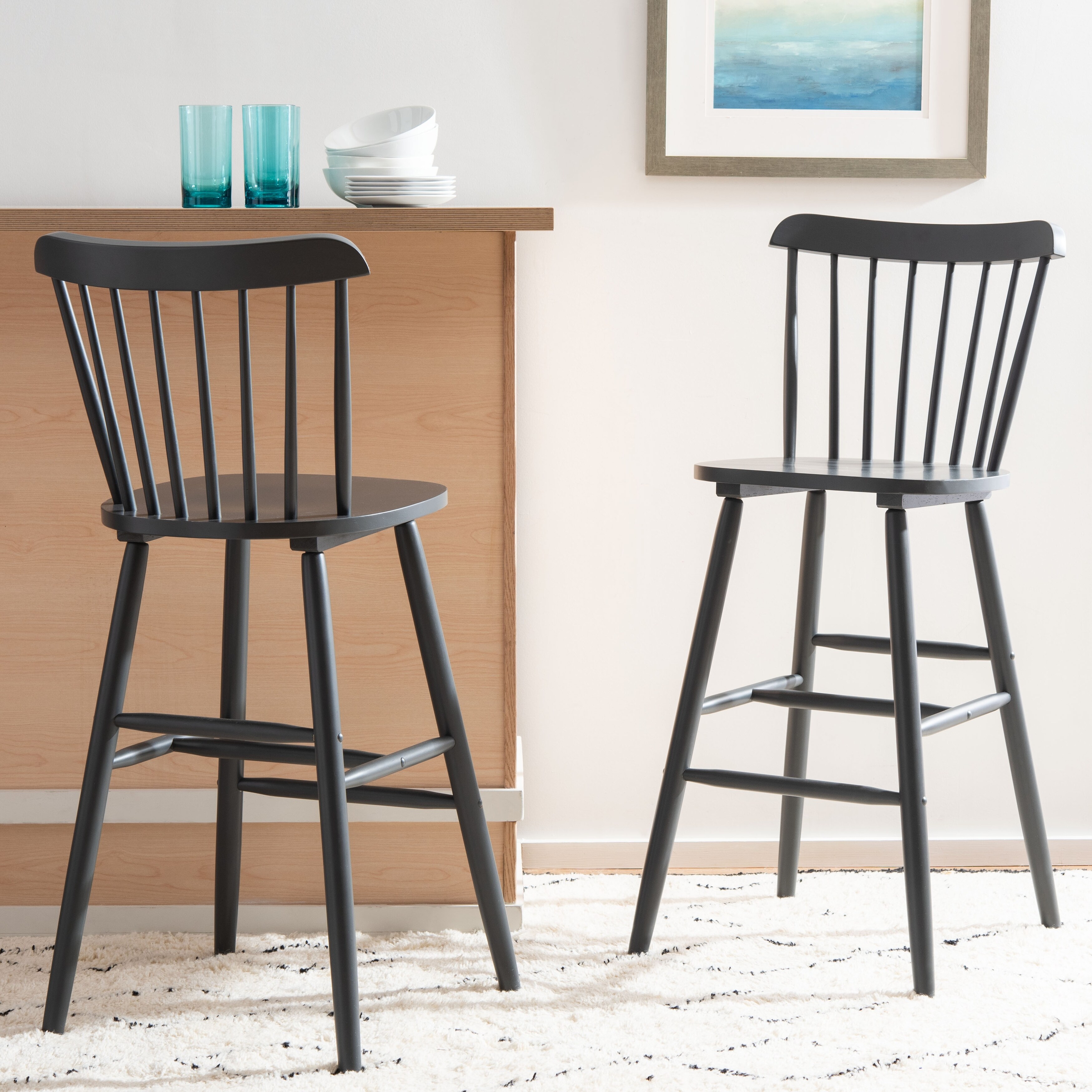 SAFAVIEH Galena 30-inch Spindle Farmhouse Bar Stools (Set of 2