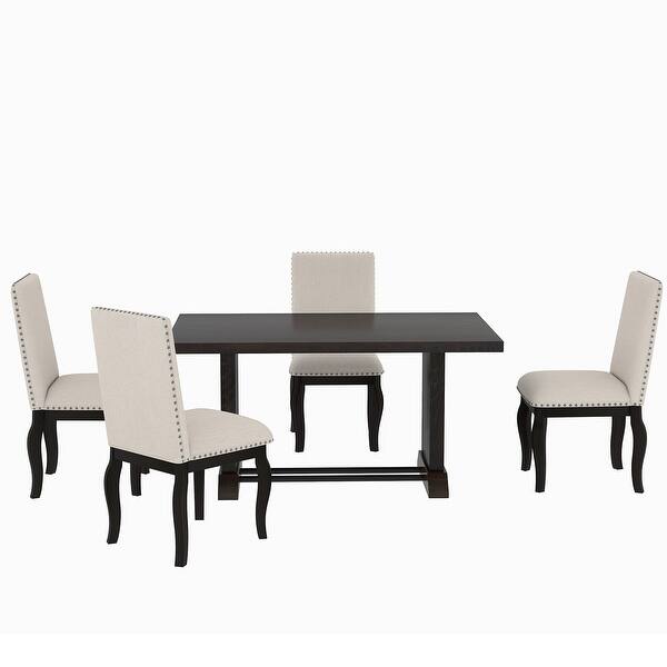 slide 4 of 32, Modern Dining Table Set 4 Upholstered Chairs Espresso