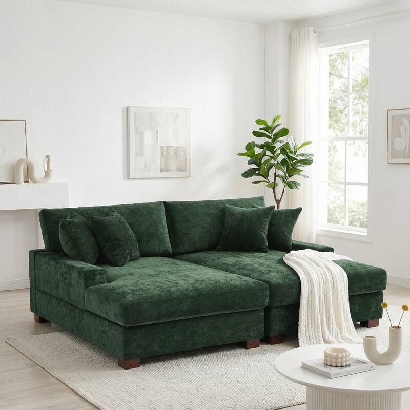 Oversized Chenille Modular Sectional Sofa With Deep Seat - Green/2 chaise