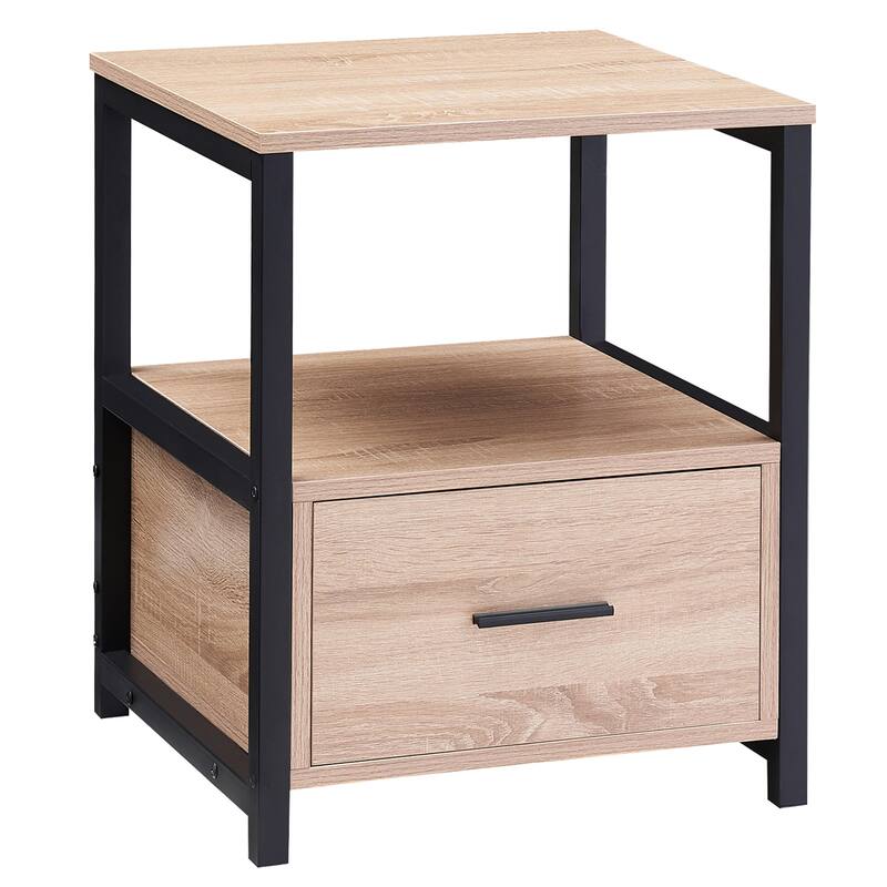 VECELO Nightstand Set of 1/2, Modern Square Side End Table, Living Room, Study Metal Frame