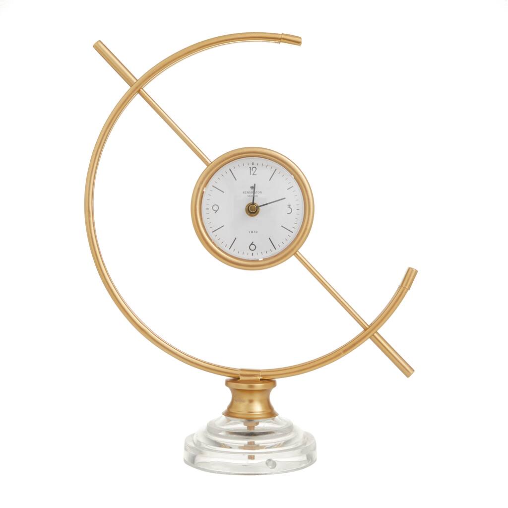 Metal Clock with Acrylic Base - Gold - Roche River Decor - 5"W x 13"L x 16"H