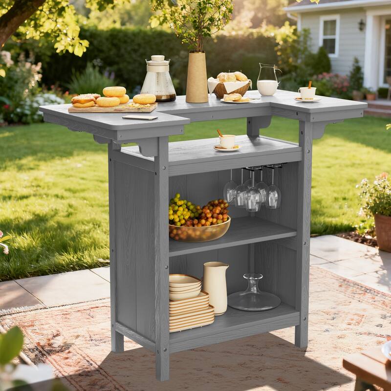 HDPE Indoor/Outdoor Bar Table with Storage Shelves - Grey