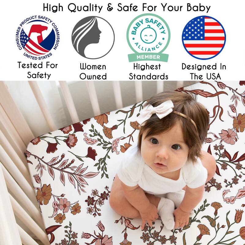 Sweet Jojo Designs Ivory & Orange Boho Vintage Floral Girl 2 Pack Fitted Crib Sheets -Solid Rust & Bohemian Wildflower Botanical