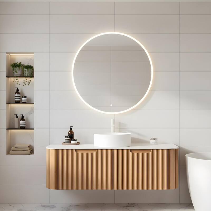 Wall Mounted Bathroom with White Round Ceramic Basin and Drawer