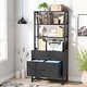 preview thumbnail 2 of 15, Brown/ Black Wood Industrail File Cabinet with Lock, Mdern Bookshelf with 2 Drawers, Etagere Bookcase