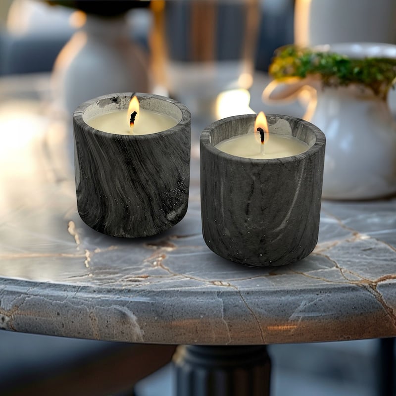 Grey Set of Two Marble Candle Jars 7 Oz Elegant Decorative Home Accent