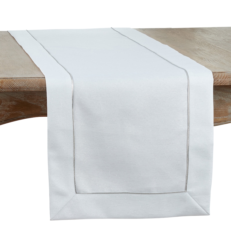 Shimmering Table Runner with Piping Detail - 16"x120" - White