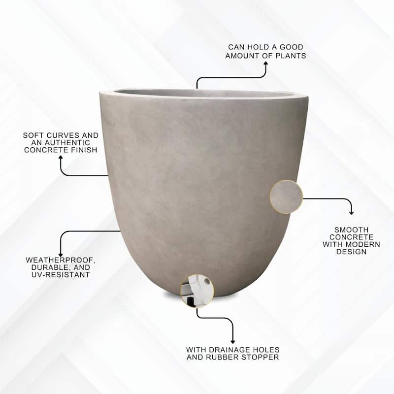 Small 13.4 in. Tall, Lightweight Concrete Indoor/Outdoor Round Planter