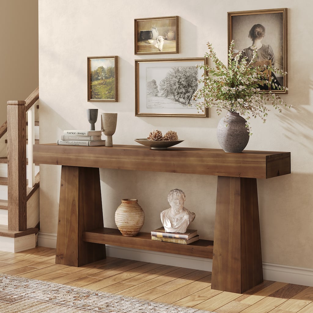 63 Inch Farmhouse Solid Wood Console Table for Entryway