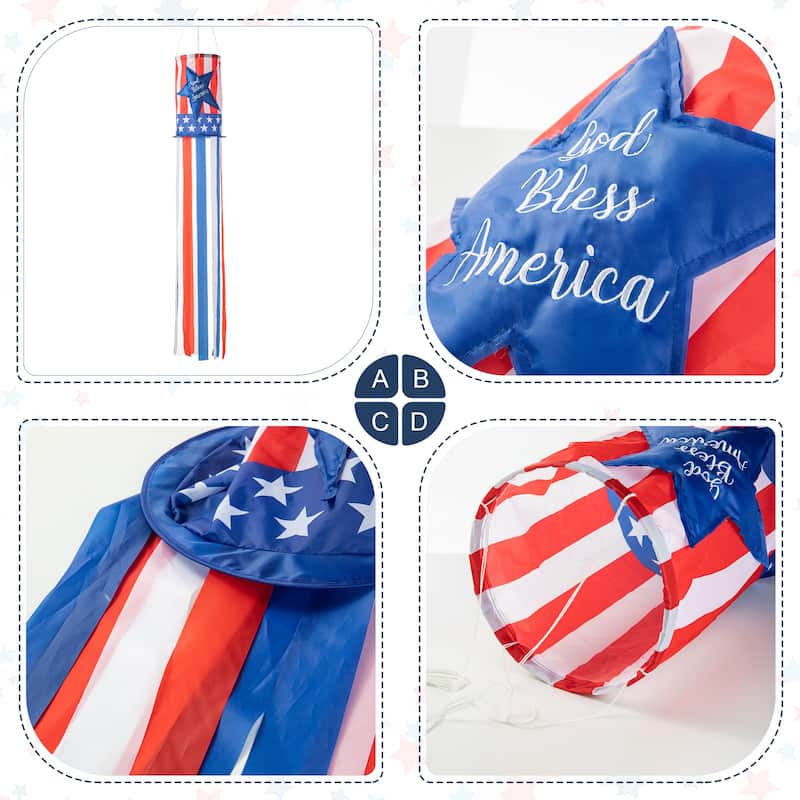 Glitzhome 60.25"H Patriotic Gold Bless America Stars Windsock