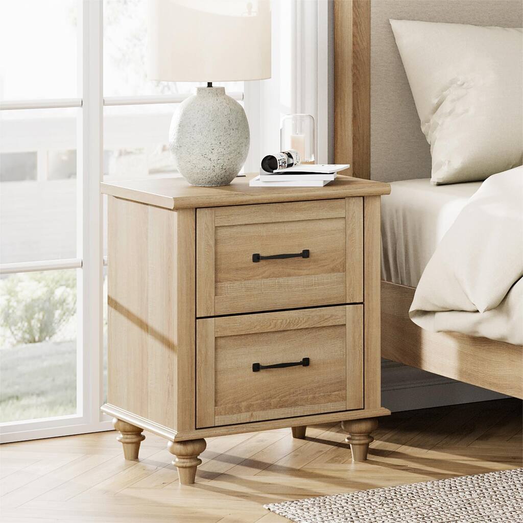 Farmhouse End Table Nightstands with Charging Station & Drawer
