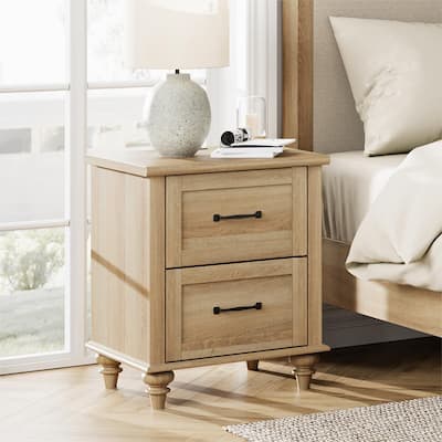 Nightstand with Charging Station, 2-Drawer End Table for Bedroom
