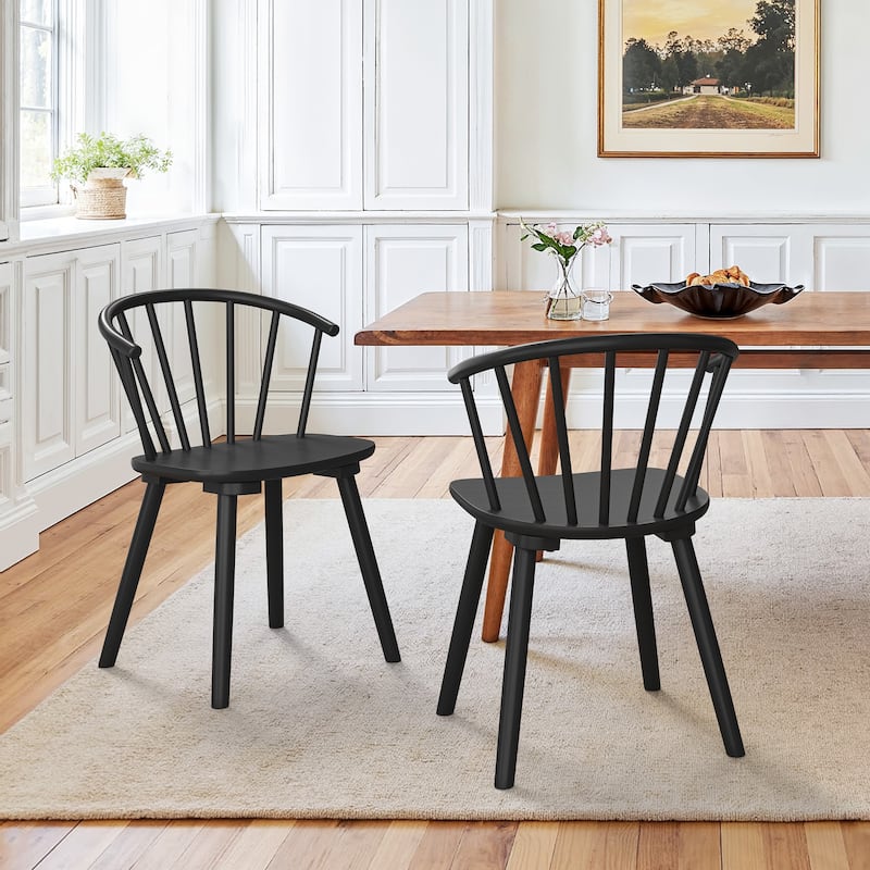 Wooden Dining Chairs with Spindle Backrest, Set of 2/4/6 Kitchen Chairs for Kitchen Island - Set of 2 - Black