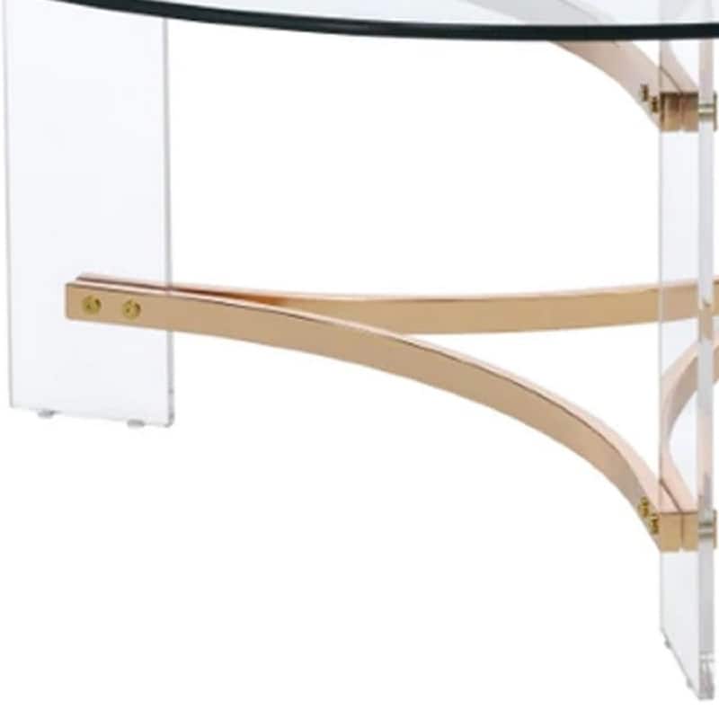 41 Inch Round Coffee Table, Glass Top, Acrylic Legs, Clear, Gold - 41 Dia. x 18 H,
