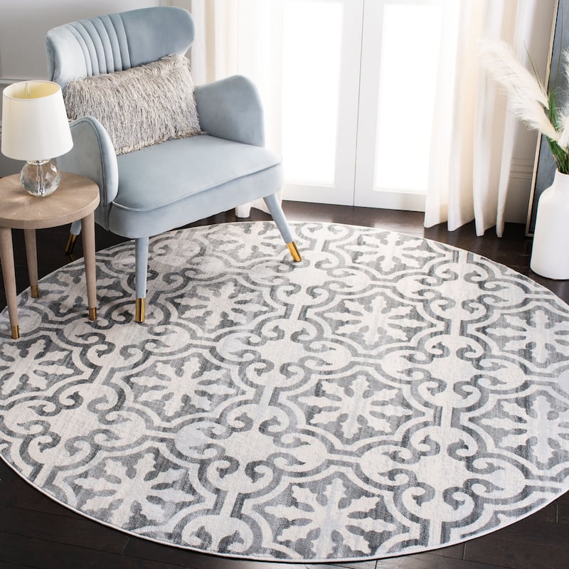 SAFAVIEH Isabella Christa Moroccan Rug - 6'7" Round - Grey/Ivory
