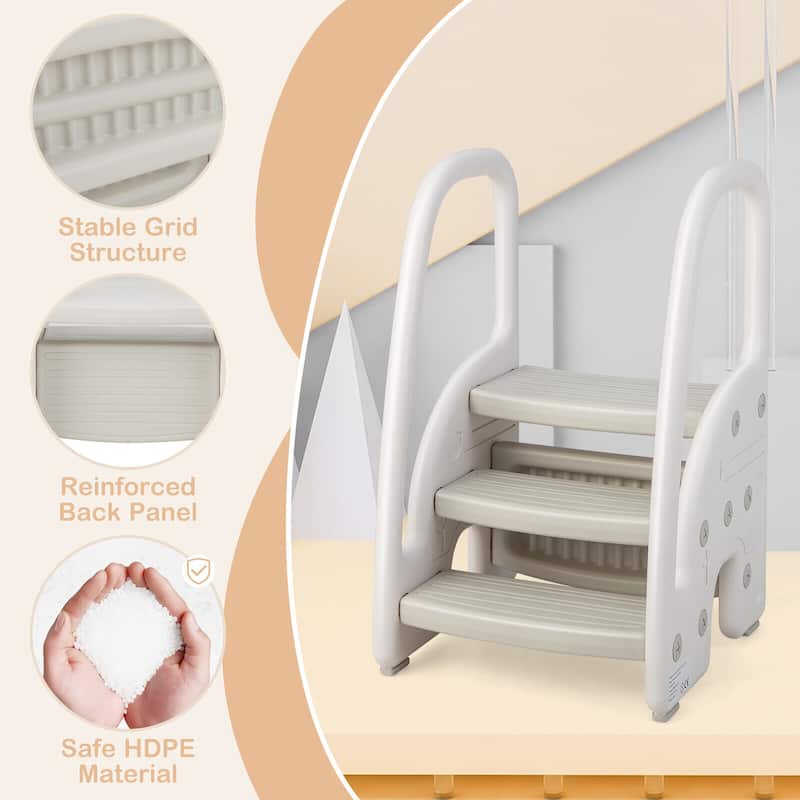 Gymax Three-Step Stool for Toddlers Children Step up Leaning Helper