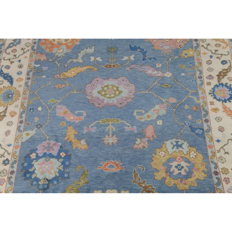 Blue Oushak Oriental Area Rug Hand-Knotted Wool Carpet - 7'9"x 10'2"