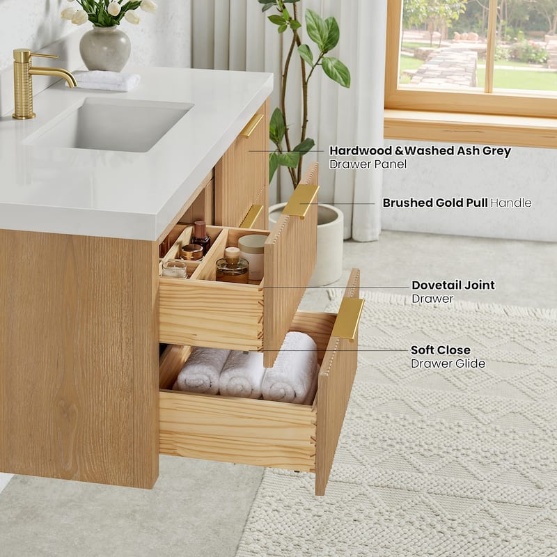 Barcelona Floating Bath Vanity with Quartz Stone Top without Mirror