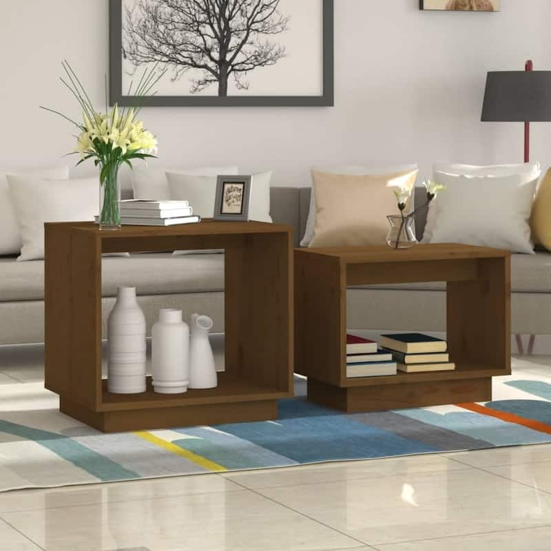 vidaXL Coffee Tables 2 pcs Nesting Table End Table Nightstand Solid Wood Pine - 19.7" x 15.7" x 18.5" - Honey brown